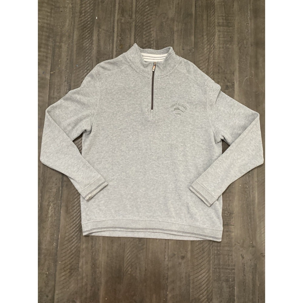 Tommy Bahama Relax Men's Gray Quarter Zip 100% Cotton Pullover Large Sweater